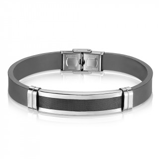 Bracelet homme silicone � plaque d'acier avec grille noire