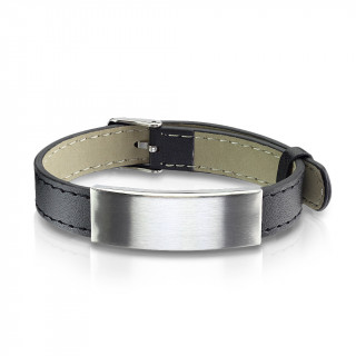 Bracelet homme similicuir � plaque d'identit� en acier bross�
