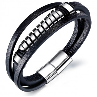 Bracelet homme similicuir cercl� de bagues d'acier