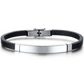 Bracelet homme similicuir � fine plaque d'acier