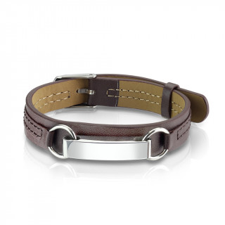Bracelet homme similicuir marron � plaque d'identit� acier
