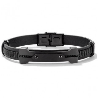 Bracelet homme similicuir � plaque d'acier en H rivet�e