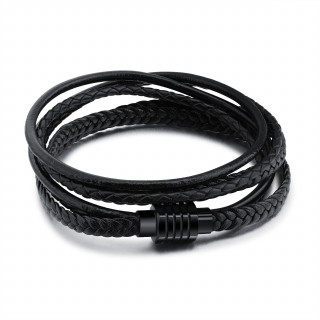 Bracelet homme style �crou � tresses et lani�res de cuir noir
