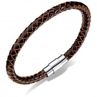 Bracelet homme tresse de cuir marron avec attache magn�tique