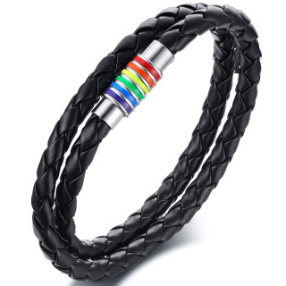 Bracelet homme tresse double tour � cylindre Arc en ciel