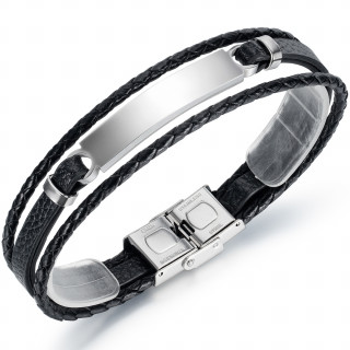 Bracelet homme tress� � plaque d'acier