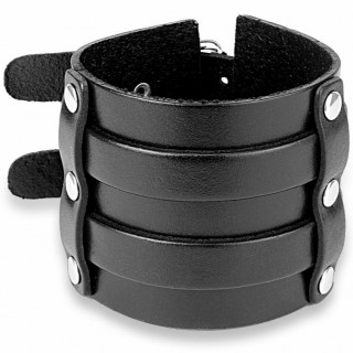 Bracelet large en cuir noir rivet� � double ceinture