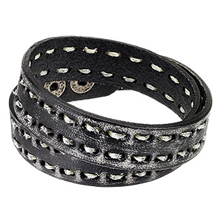 Bracelet noir � double tour en cuir us� style grunge