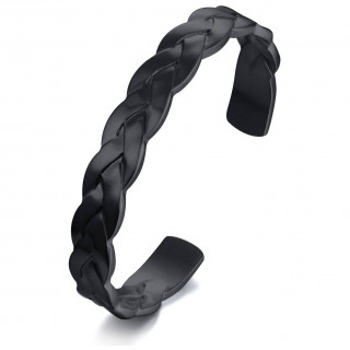 Bracelet rigide homme jonc aspect tress� en acier noir