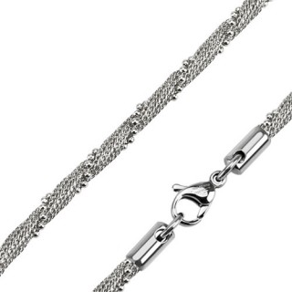 Cha�ne homme en acier � mailles perl�es argent�es en spirales