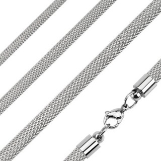 Chaine homme en acier � maille tiss�e et argent�e
