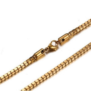 Chaine longue dor�e (55cm) en acier � maille cube