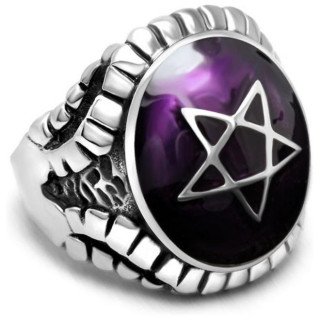Chevali�re homme acier face violette � pentagramme