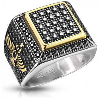 Chevali�re homme acier pav�e de pierres noires � Condors