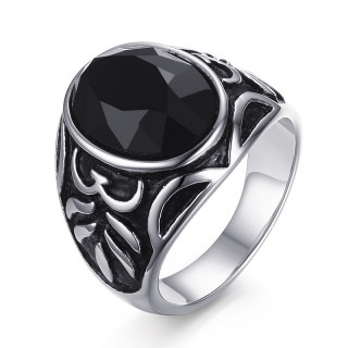 Chevali�re homme acier � reliefs mystiques et pierre noire