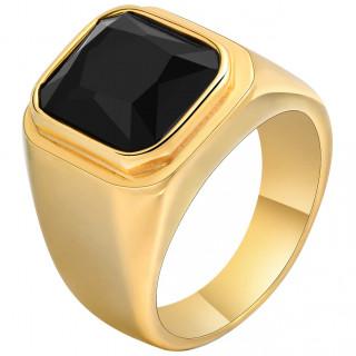 Chevali�re homme dor�e acier � pierre en verre noir