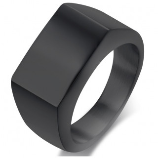 Chevali�re homme en acier noir � face rectangulaire