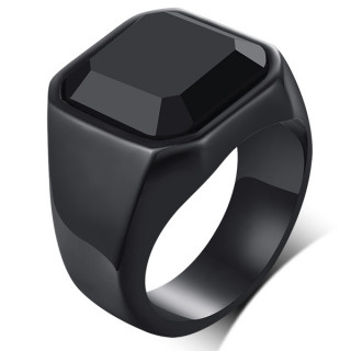 Chevali�re homme noire en acier � pierre carr�e