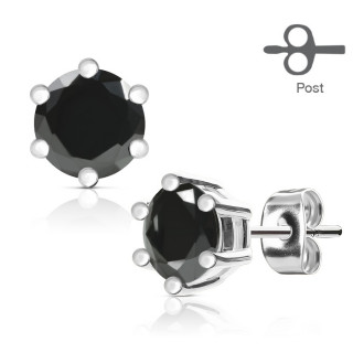 Clous d'oreille acier gemme noire couronn�e (paire)