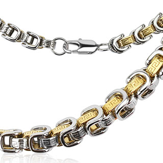 Collier homme acier � mailles en "U" et motif labyrinth