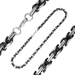 Collier homme en acier � maillons complexes noires et argent�s
