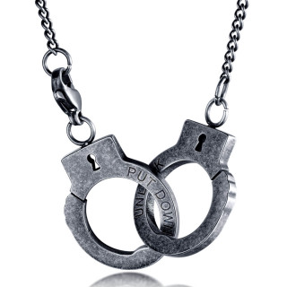 Collier homme � paire de menottes en acier vieilli