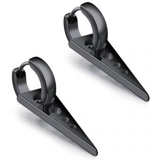 Cr�oles hommes noires en acier � pendentif triangle perfor� (Paire)