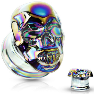 Ecarteur plug � t�te de mort arc en ciel en verre