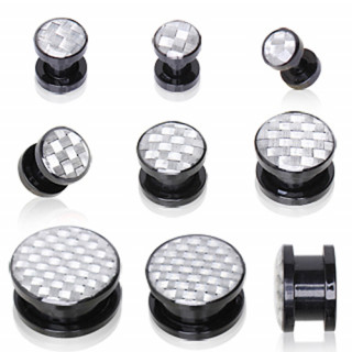 Ecarteur plug en acrylique � imitation fibre de carbonne blanc argent�