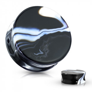 Ecarteur plug en agate marbr�e noir et blanc