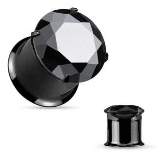 Ecarteur plug noir en acier � large pierre noire facett�e
