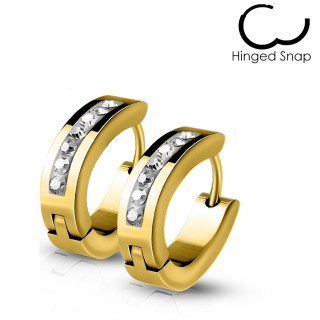 Fines boucles d'oreilles homme dor�es en acier � 7 cristaux (paire)