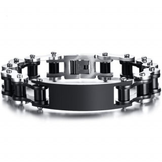 Gourmette homme style chaine m�canique en acier noir et gris