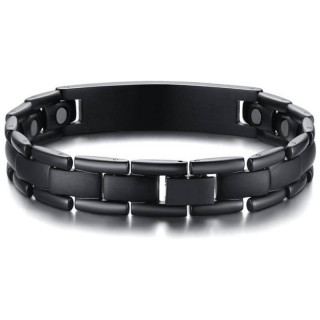 Gourmette magnetique homme type chenille en Titane noir m�t