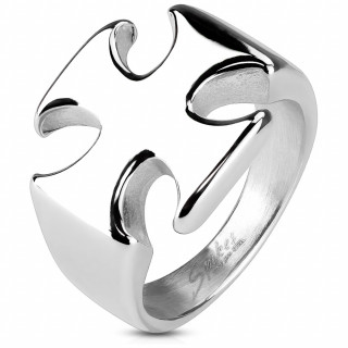 Bague homme acier croix de malte argent�e