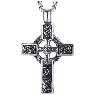 Pendentif acier croix celtique � triskel relief