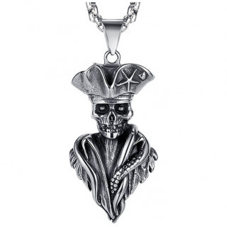 Pendentif acier � buste de capitaine pirate squelette