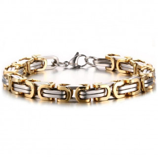 Bracelet homme en acier dor� et argent� � mailles byzantines