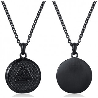Pendentif Viking Valknut en acier Noir style m�daillon