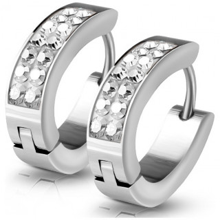 Fines boucles d'oreilles homme en acier � 7 cristaux (paire)