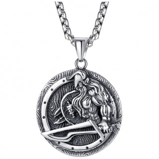 M�daillon en acier � combattant nordique avec �p�e et bouclier