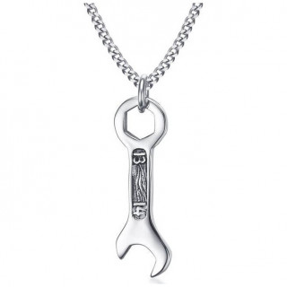 Pendentif acier m�canicien en forme de cl� de 13