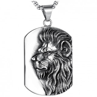 Pendentif homme plaque acier � lion de profil