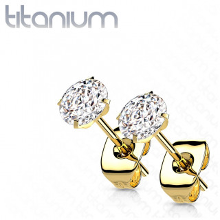 Clous d'oreilles en Titane Dor� sertis de zirconiums