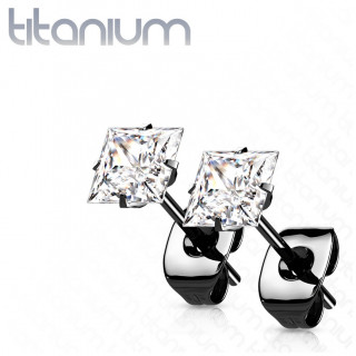 Clous d'oreilles en Titane Noir � pierres carr�es