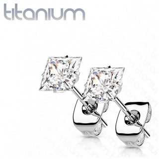 Clous d'oreilles en Titane � pierres carr�es