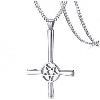 Pendentif acier croix de satan (invers�e et pentacle)