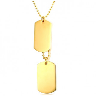 Duo de plaques militaires dor�es en acier (+une chaine)