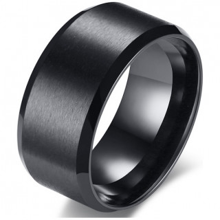 Bague homme noire large en acier � bandeau bross�