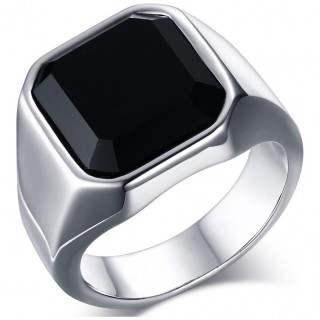 Chevali�re homme en acier � pierre noire carr�e